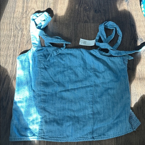 NWT! Old Navy Light Wash Fitted Tie-Shoulder Cropped Jean Corset Cami Top 🤎 - Picture 9 of 9